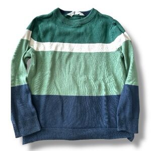 H&M Striped Crewneck Sweater in Dark Green, Light Green, Navy & White